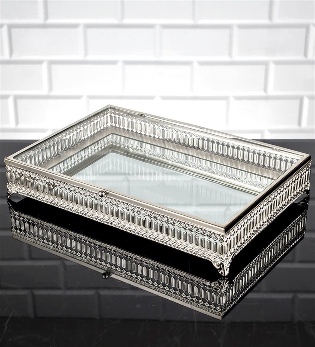 Gümüş Aynalı ve Kapaklı Söz & Nişan Kutusu