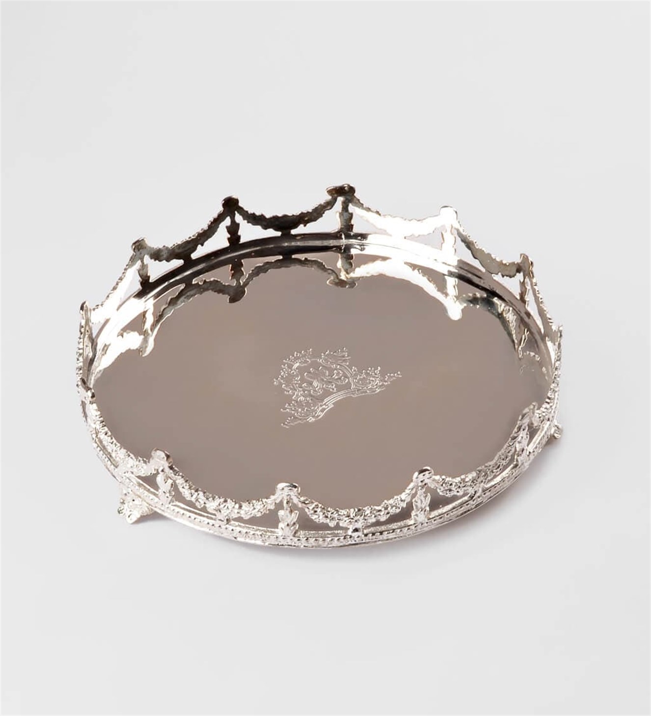 Gümüş Kaplama Yuvarlak Söz & Nişan Tepsisi