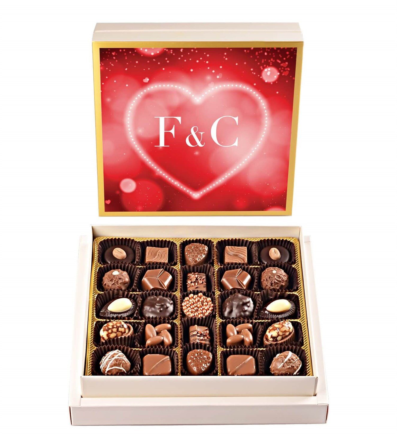 İsim Baş Harfli Özel Kalp Tasarımlı Kutuda Spesiyal Çikolata 25'li