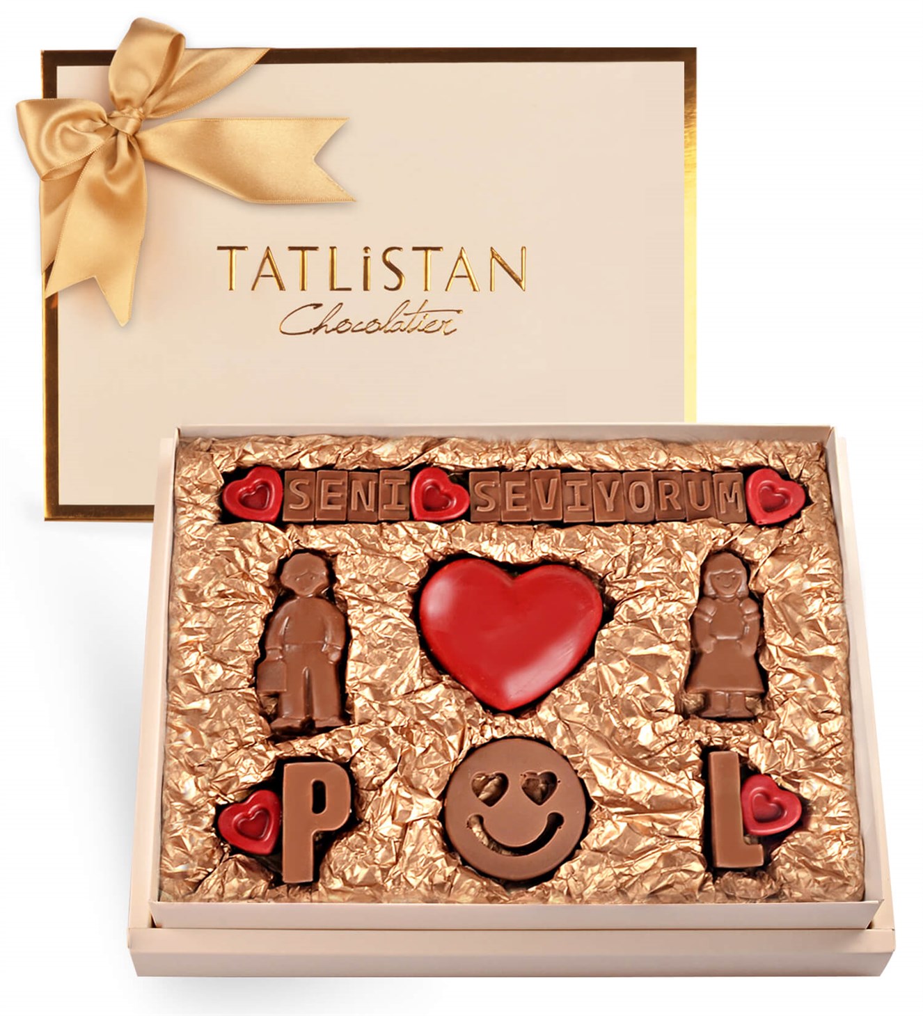 Kişiye Özel Baş Harfli, Seni Seviyorum Yazılı ve Kalpli Çikolata