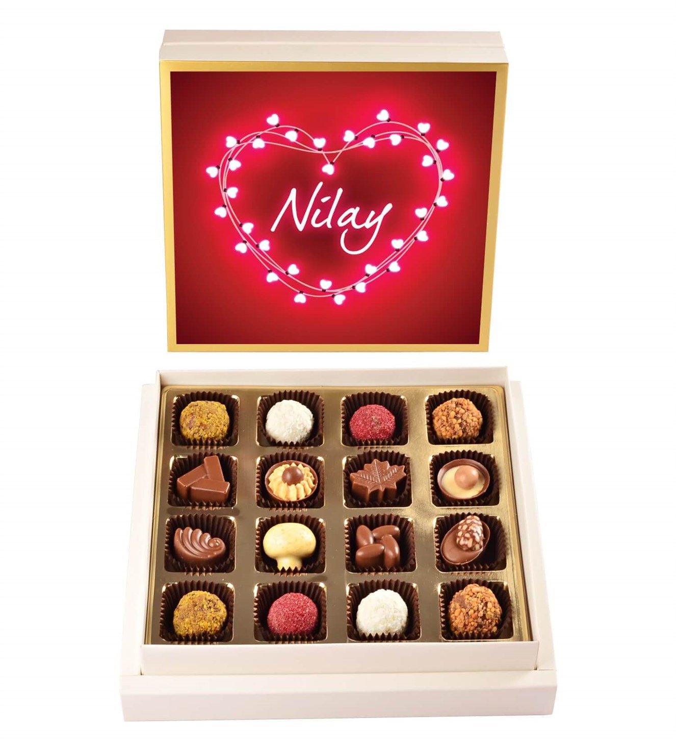 Kişiye Özel Işıltılı Kalp Tasarım Kutulu Spesiyal Çikolata