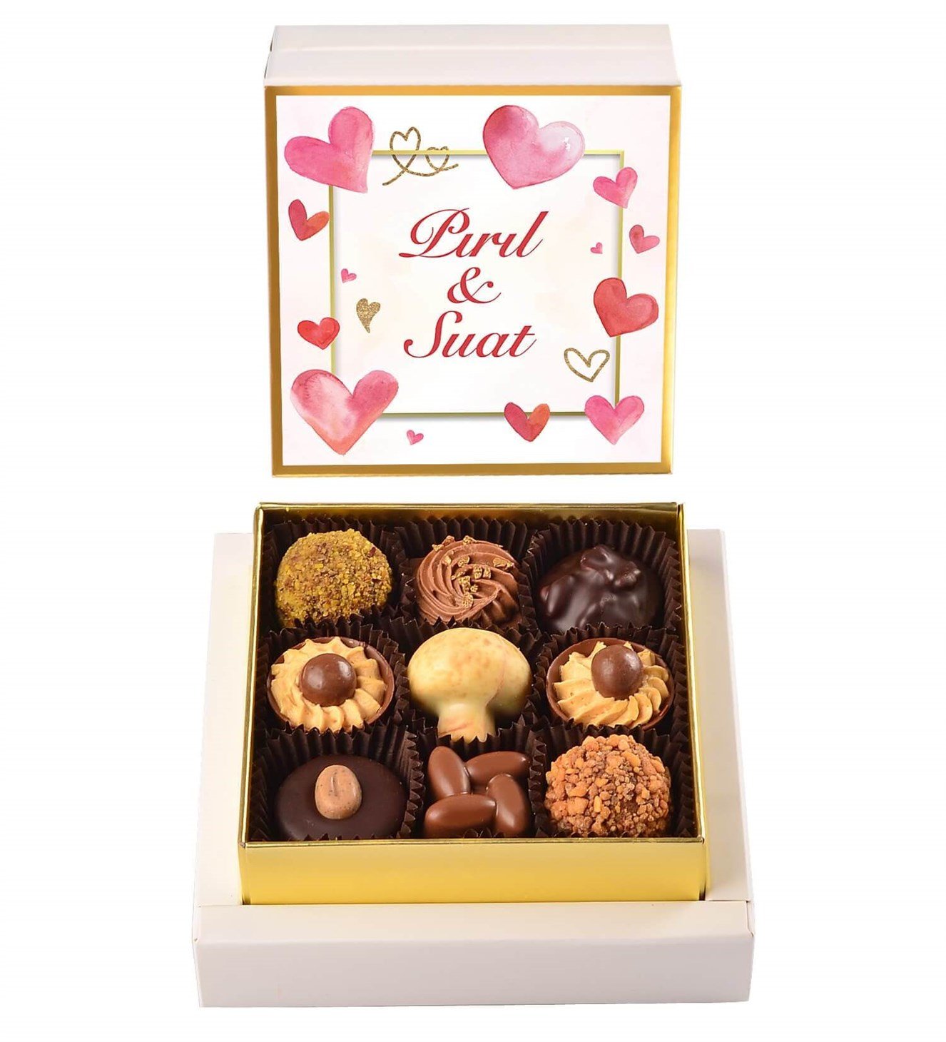 Kişiye Özel, Kalp Çerçeve Tasarımlı Spesiyal Çikolata 9'lu