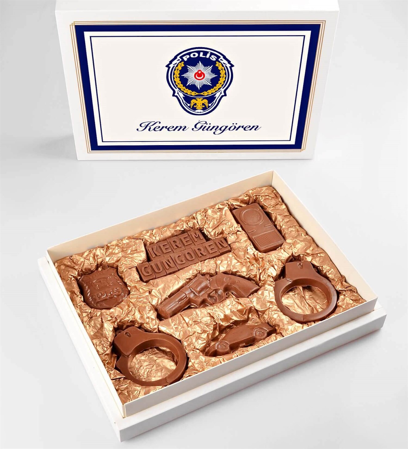 Kişiye Özel Silah, Kelepçe, Rozet ve Telsizli Polis Çikolatası