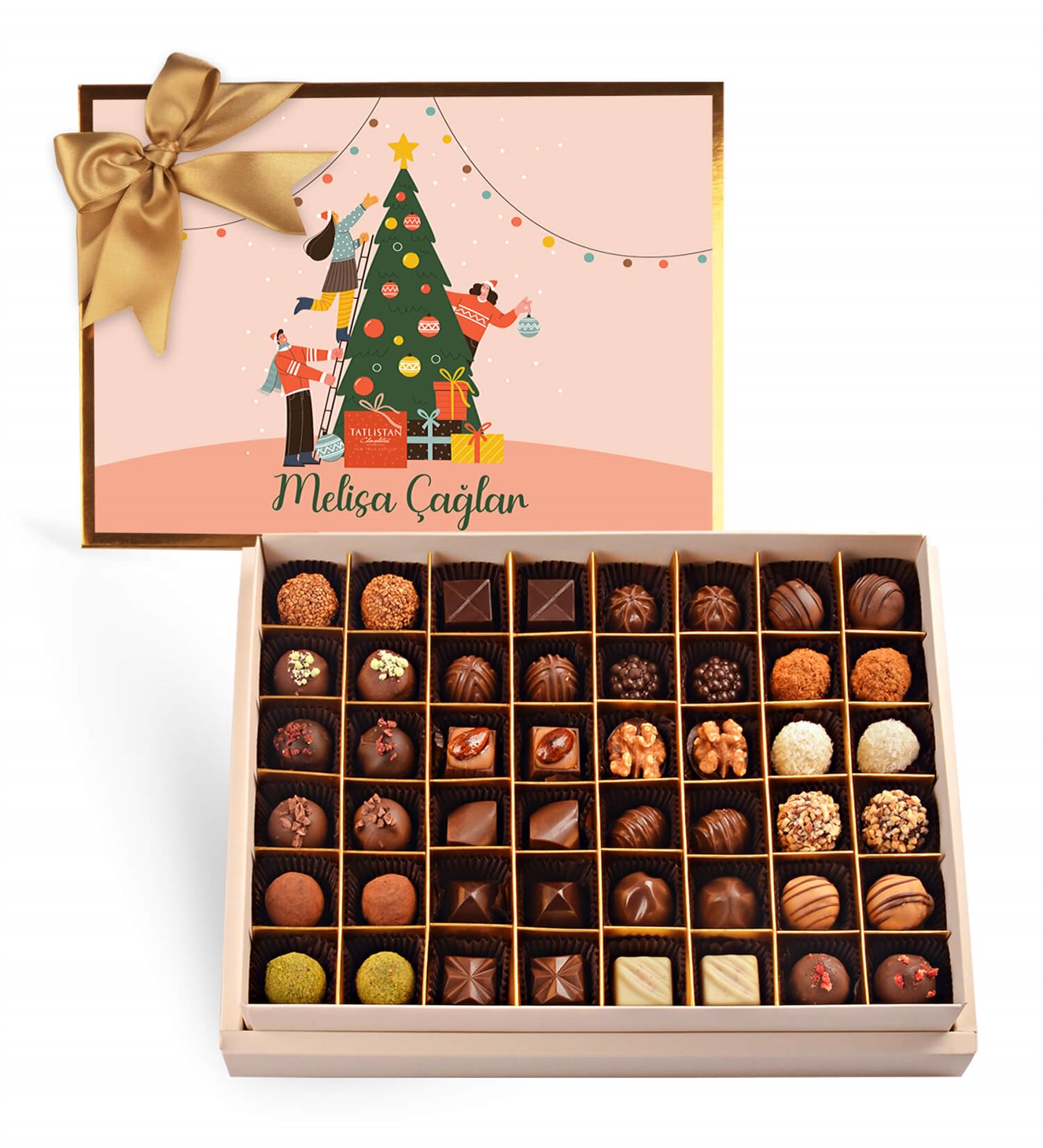 Kişiye Özel - Yılbaşı Ağacı Süsleme Zamanı 24 Çeşitli Trüf ve Artisan Çikolata 48'li