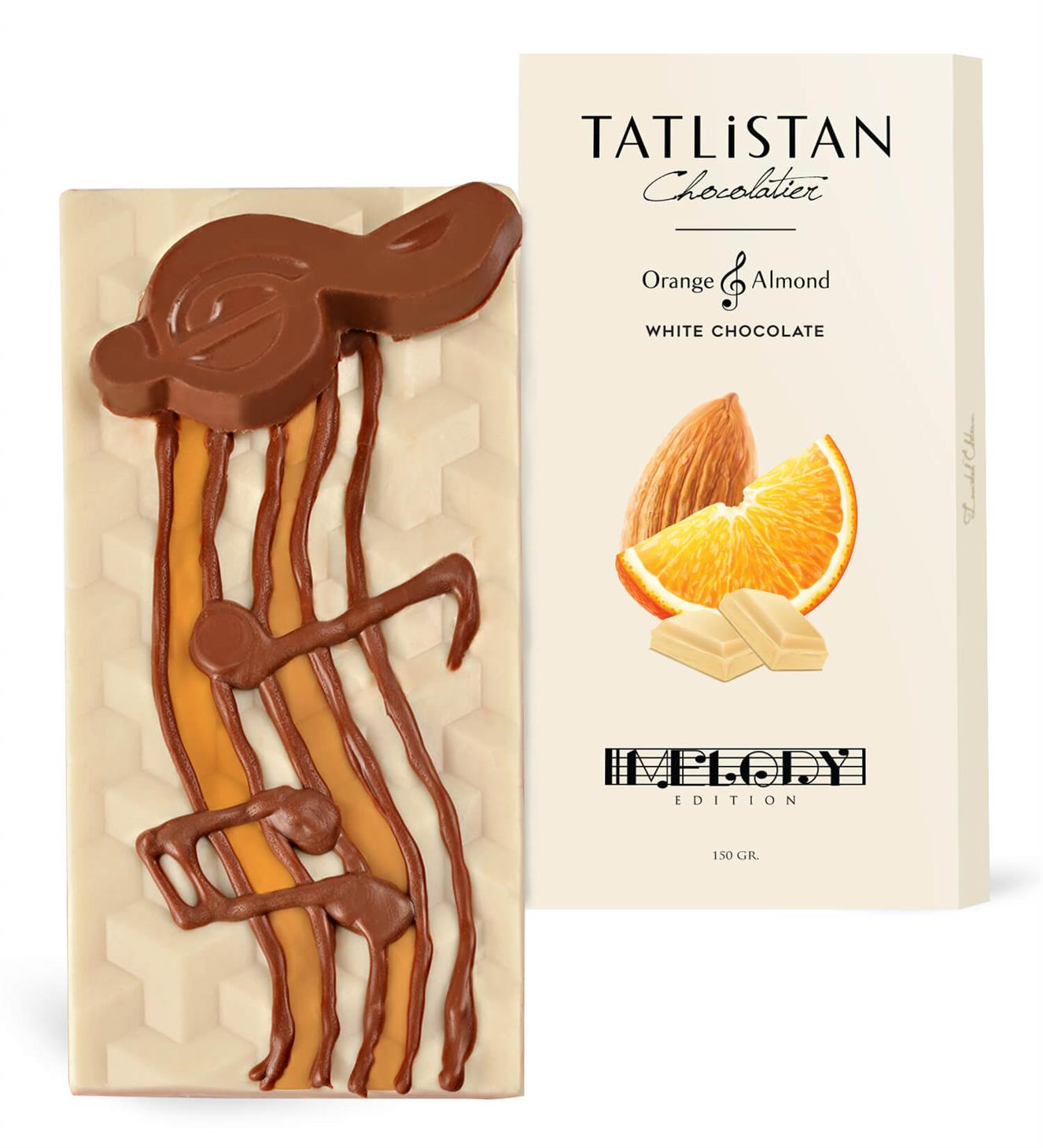 Melodi Serisi | Nota - Badem ve Portakallı Beyaz Çikolatalı Tablet