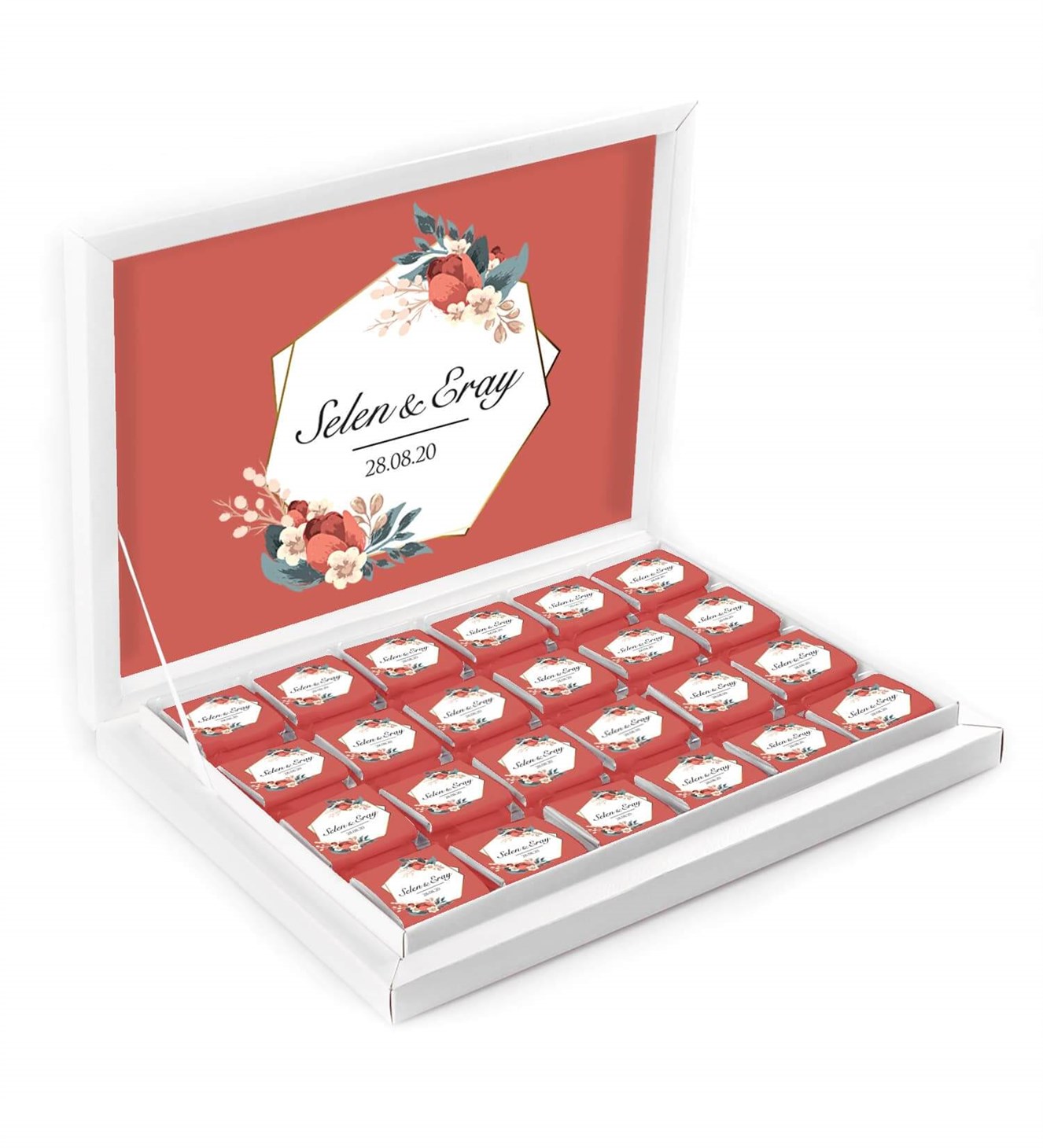 Nar Çiçeği İsimli ve Tarihli Kutulu Söz & Nişan Çikolatası