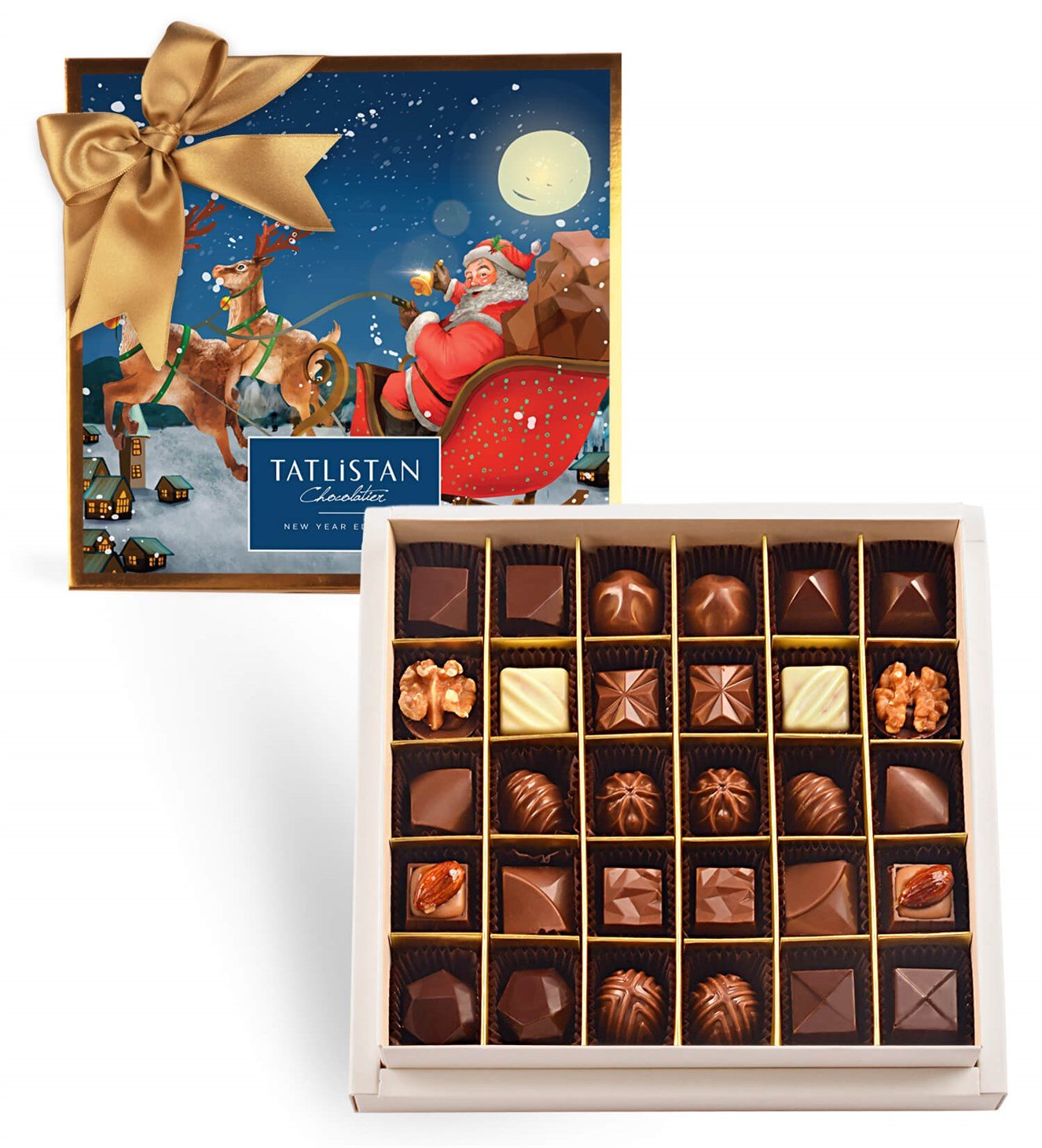 Noel Baba ve Geyikler 15 Çeşitli Artisan Çikolata 30'lu