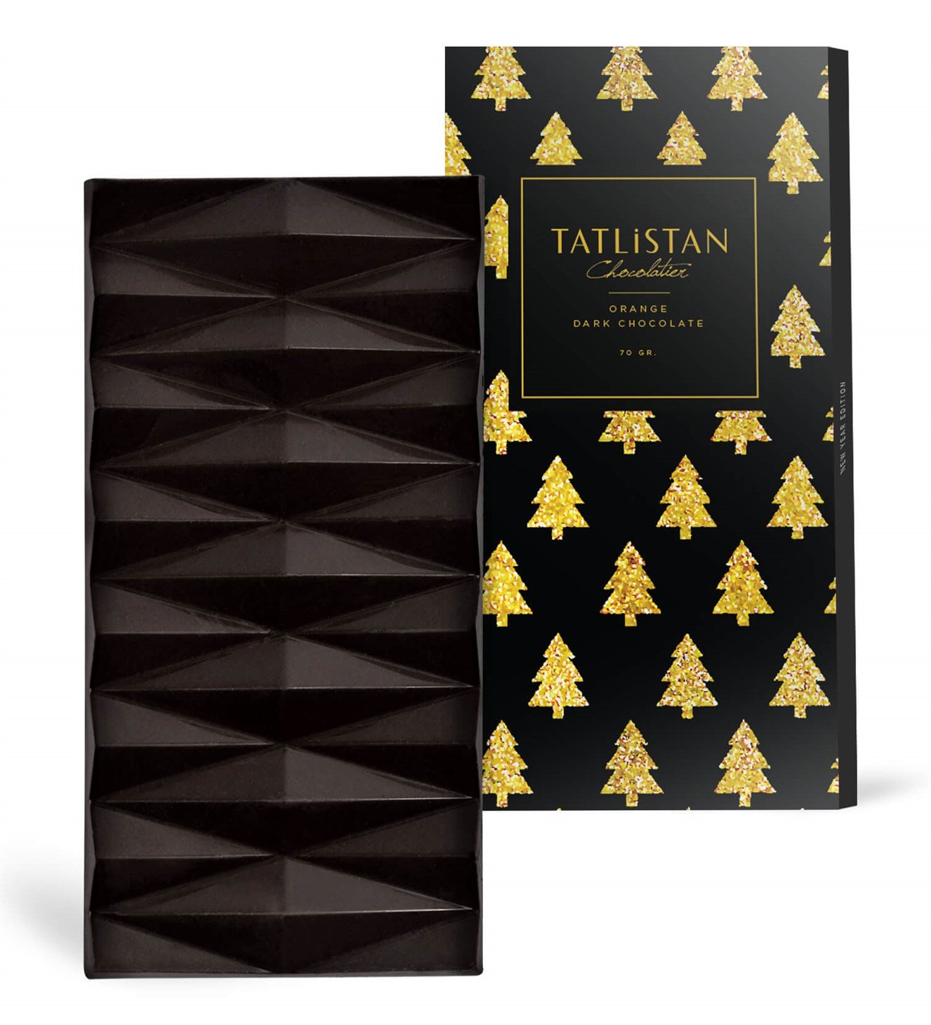 Parıltılı Yılbaşı Ağaçları - Portakallı Bitter Tablet Çikolata