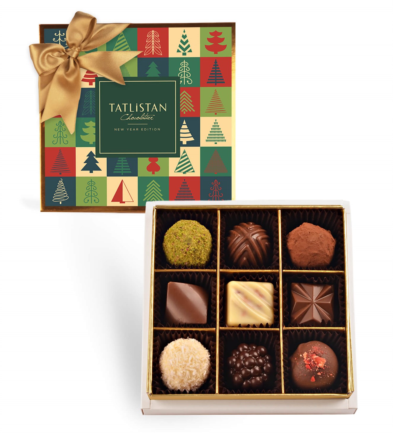 Renkli Yılbaşı Ağaçları 9 Çeşitli Artisan ve Trüf Çikolata 9'lu