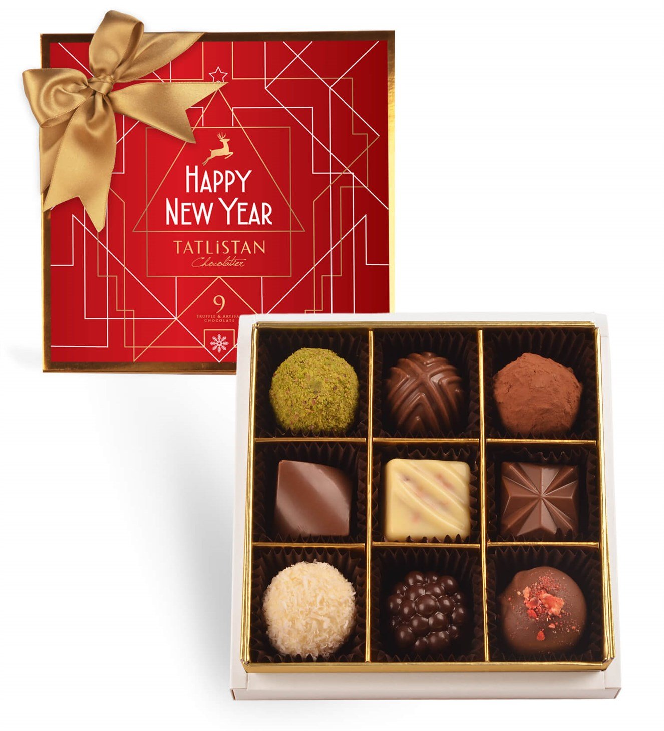 Yeni Yıl Çizgileri 9 Çeşitli Artisan ve Trüf Çikolata 9'lu