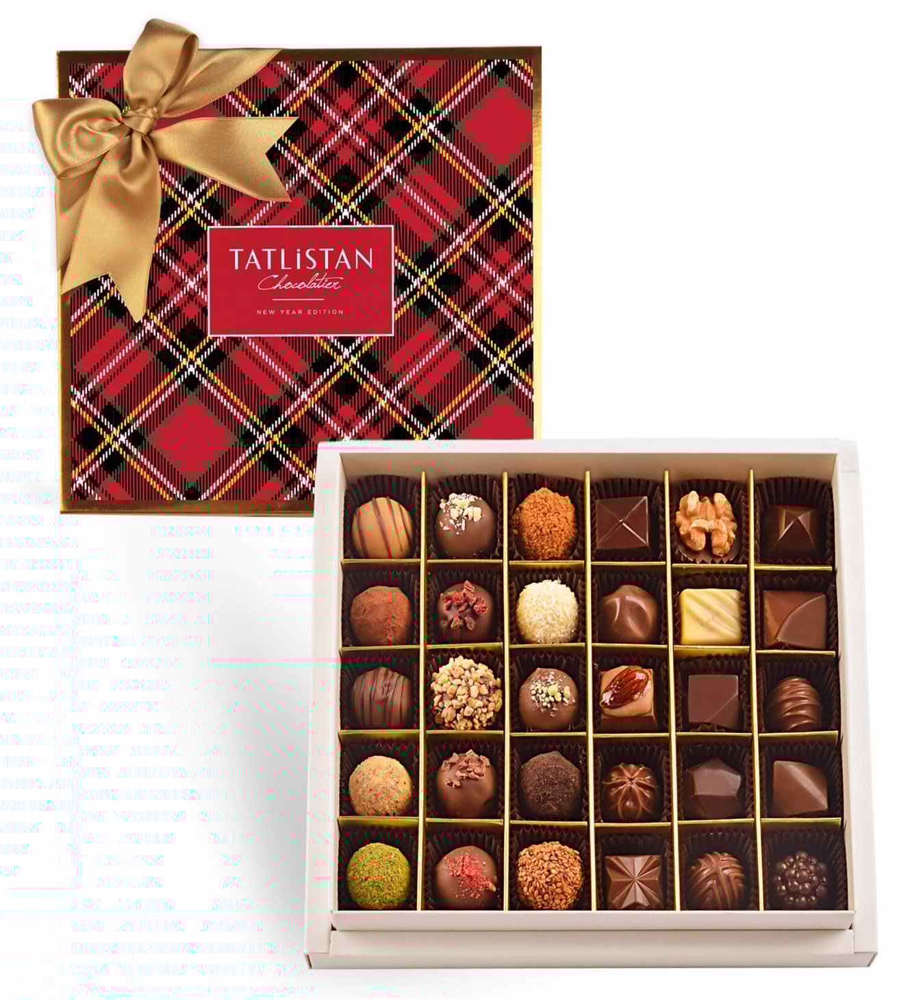 Yılbaşı Ekose Desenli 30 Çeşitli Artisan ve Trüf Çikolata 30'lu