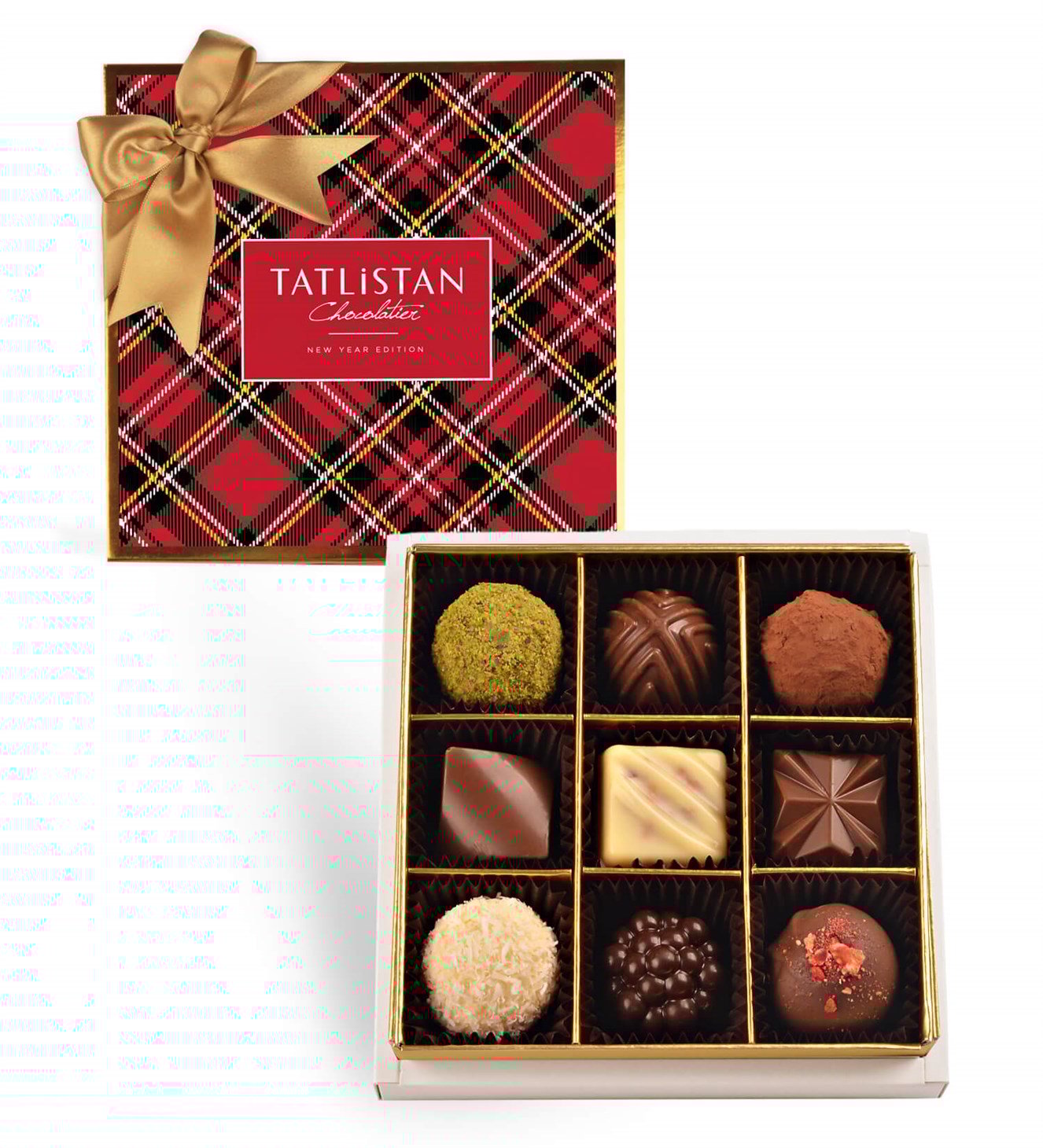 Yılbaşı Ekose Desenli 9 Çeşitli Artisan ve Trüf Çikolata 9'lu
