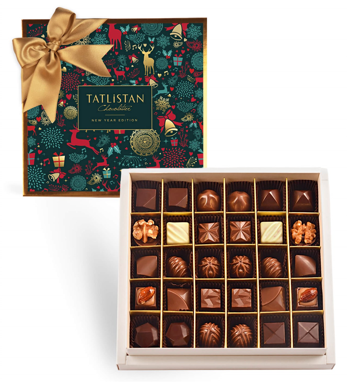 Yılbaşı Özel Desenli 15 Çeşitli Artisan Çikolata 30'lu