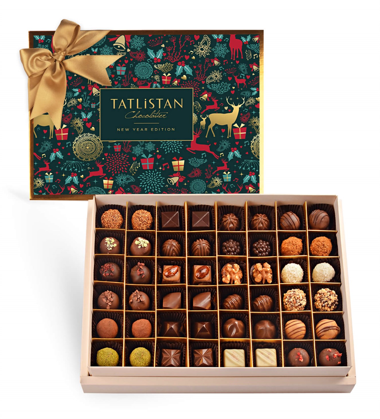 Yılbaşı Özel Desenli 24 Çeşitli Artisan ve Trüf Çikolata 48'li