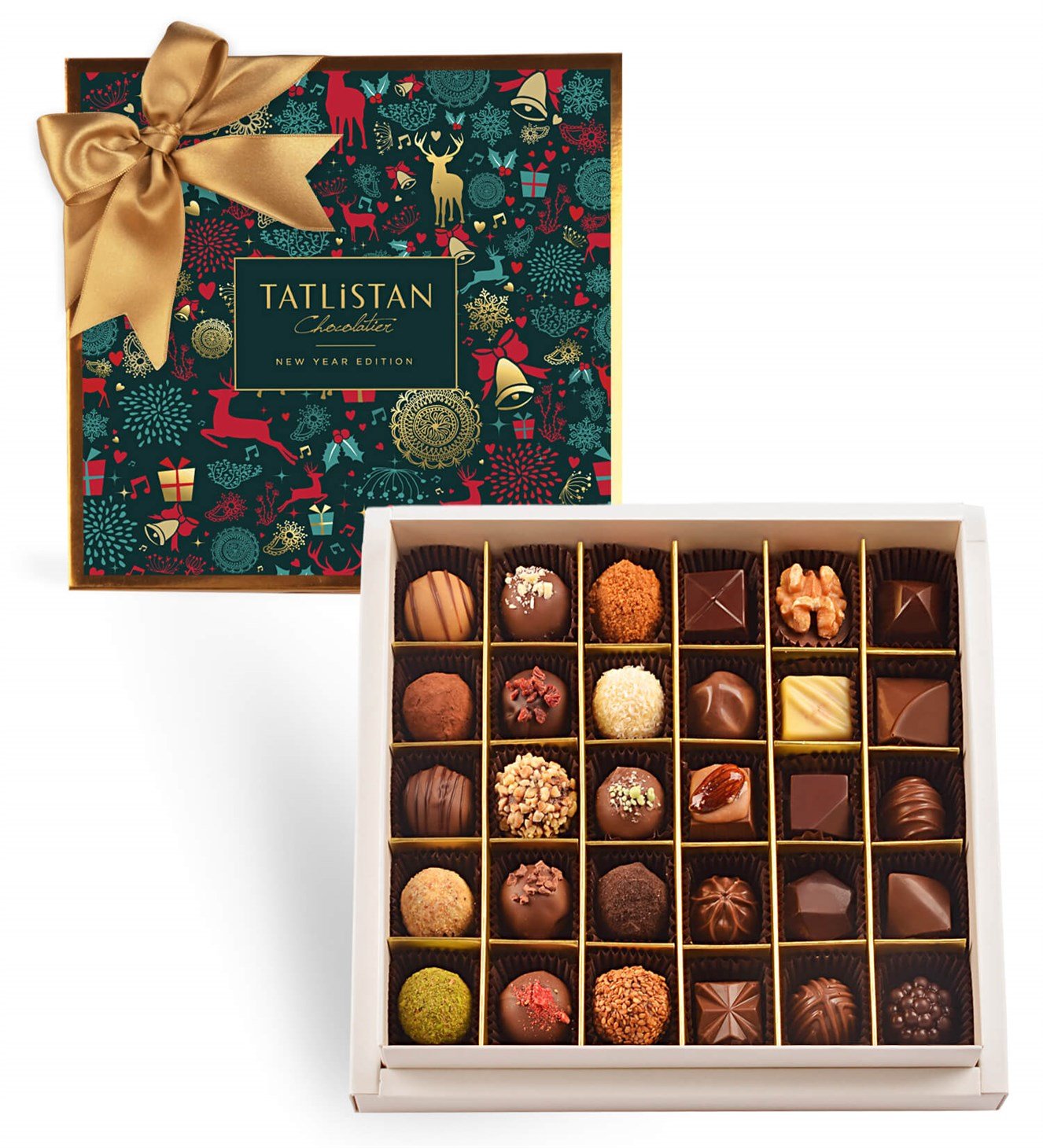 Yılbaşı Özel Desenli 30 Çeşitli Artisan ve Trüf Çikolata 30'lu