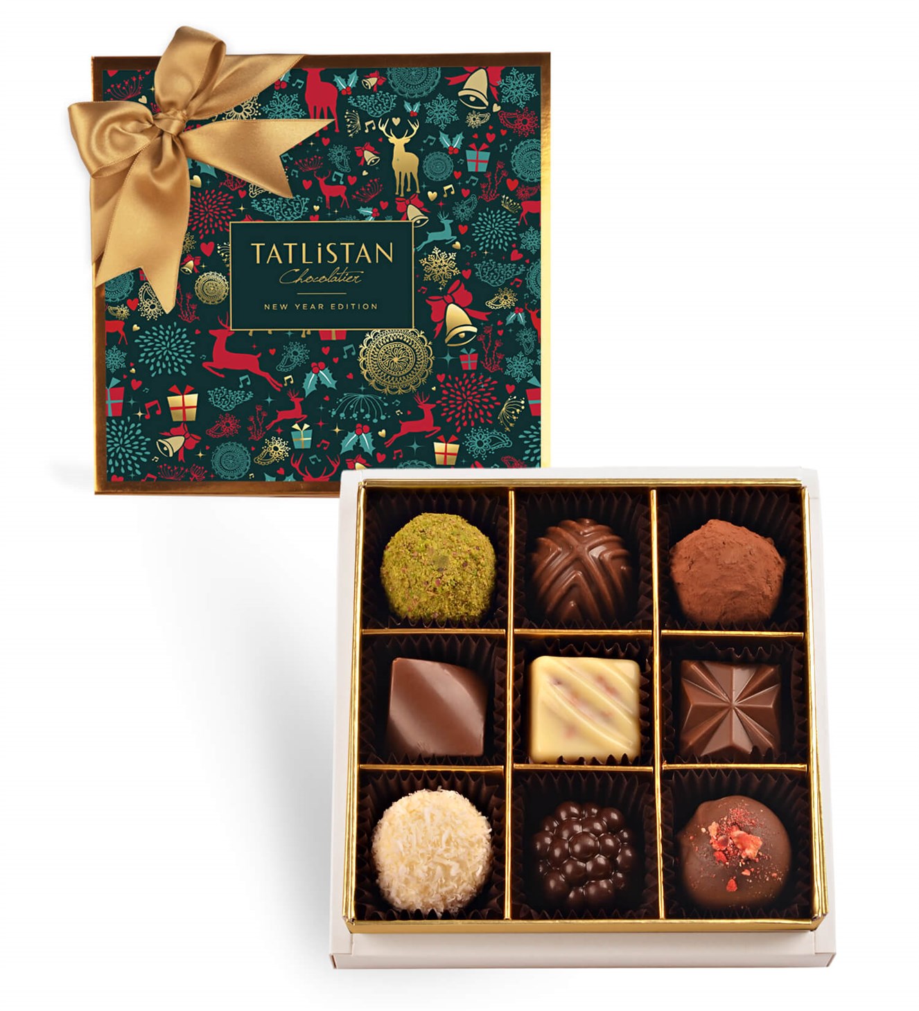 Yılbaşı Özel Desenli 9 Çeşitli Artisan ve Trüf Çikolata 9'lu