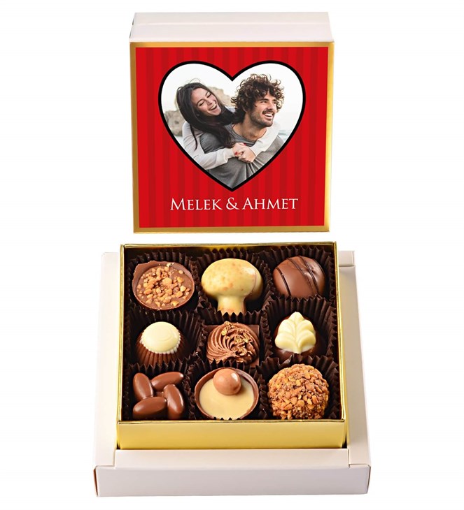 Kişiye Özel İsimli ve Fotoğraf Tasarımlı Sevgililer Günü Hediyesi Spesiyal Çikolata 9'lu
