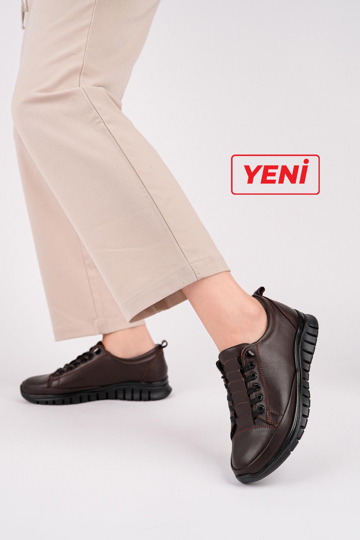 Hakiki Deri Kahverengi Kadın Anatomik Deri Casual Ayakkabı Dp79-8605