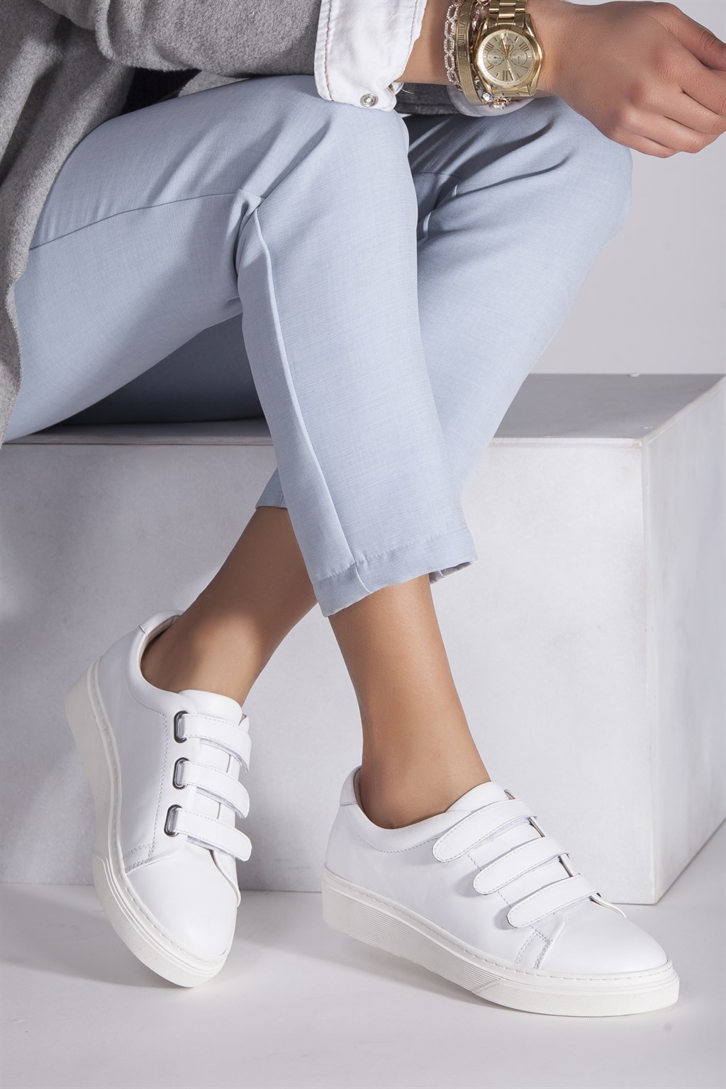 Deripabuc Hakiki Deri Beyaz Kadın Sneaker