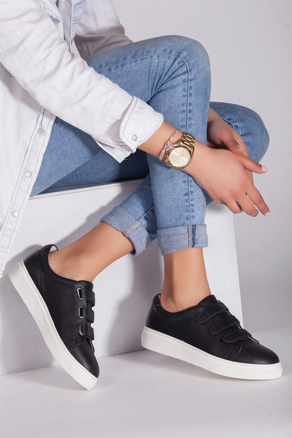 Deripabuc Hakiki Deri Siyah Kadın Sneaker