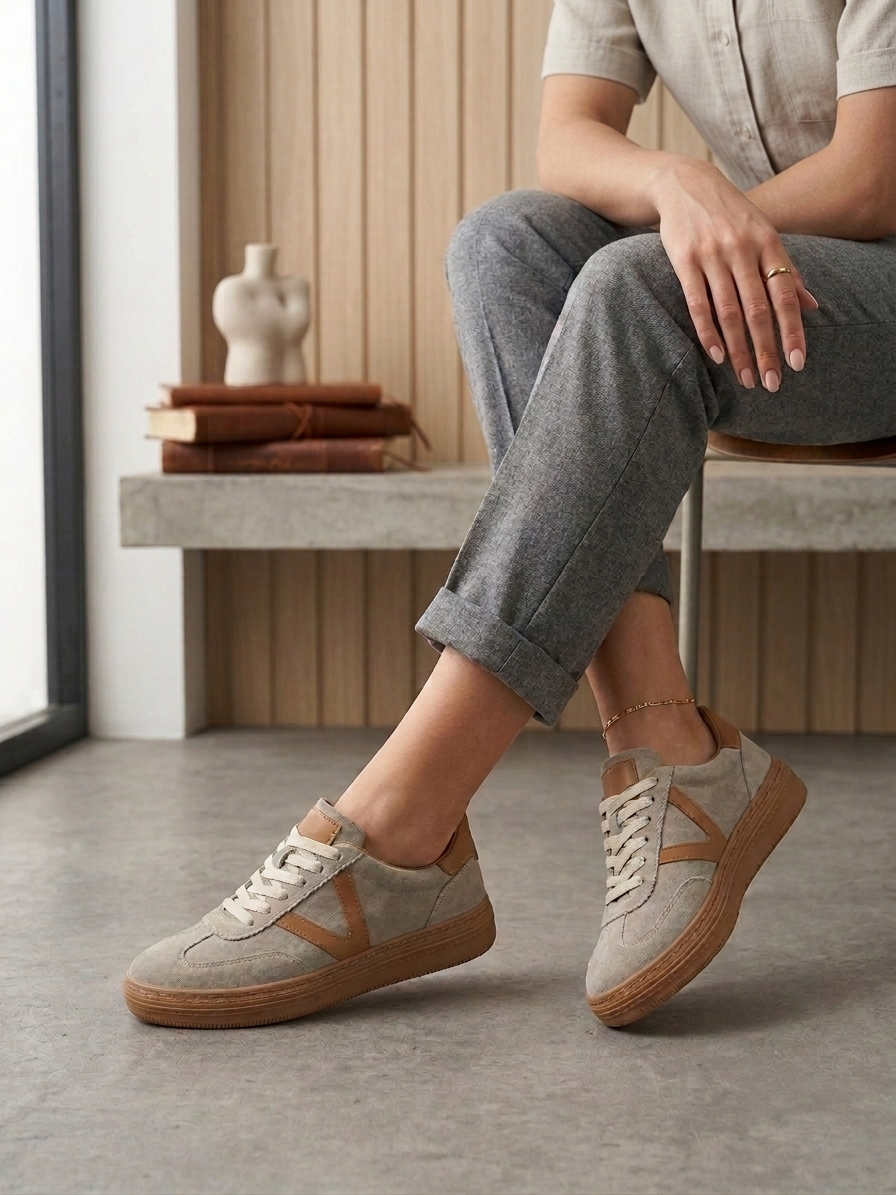 Hakiki Deri Bej Süet Kadın Deri Sneaker DP87-0170