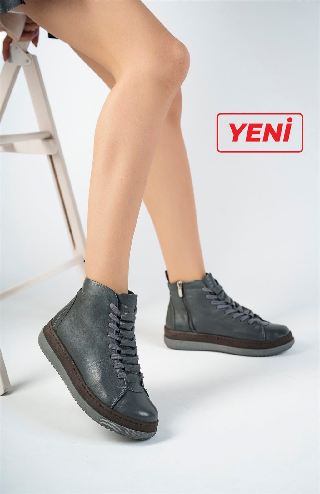 Hakiki Deri Gri Kadın Deri Bot DP17-5001