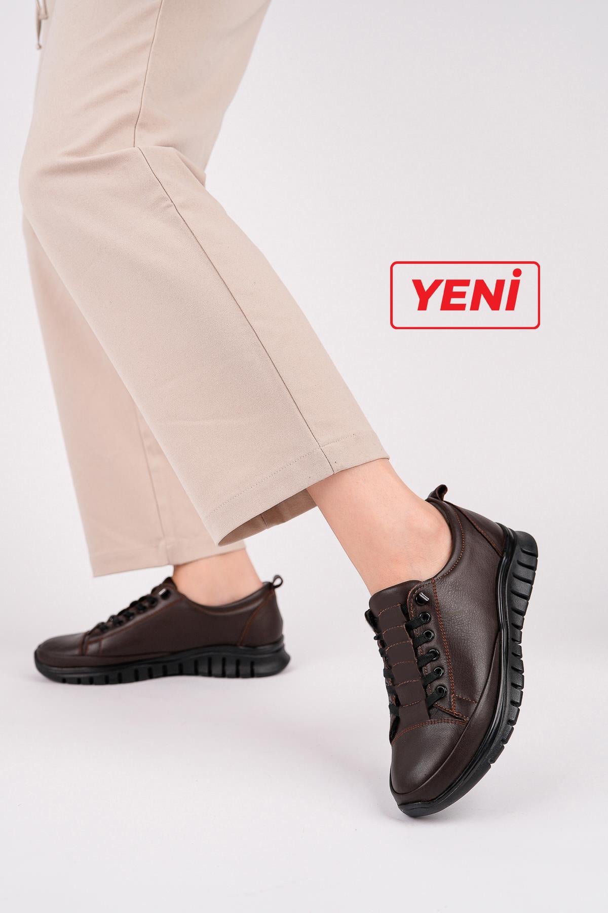Hakiki Deri Kahverengi Kadın Anatomik Deri Casual Ayakkabı Dp79-8605