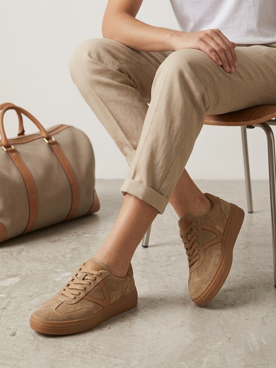 Hakiki Deri Krem Süet Kadın Deri Sneaker DP87-0170