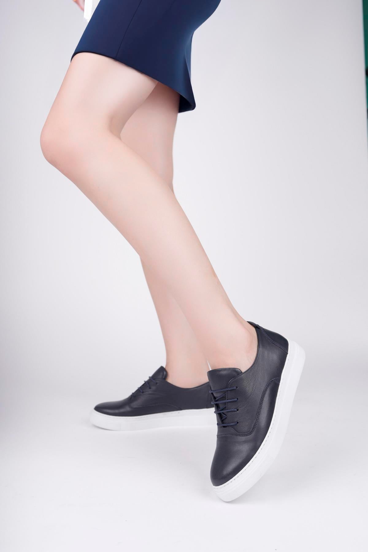 Hakiki Deri Lacivert Kadın Deri Sneaker VNS-M01