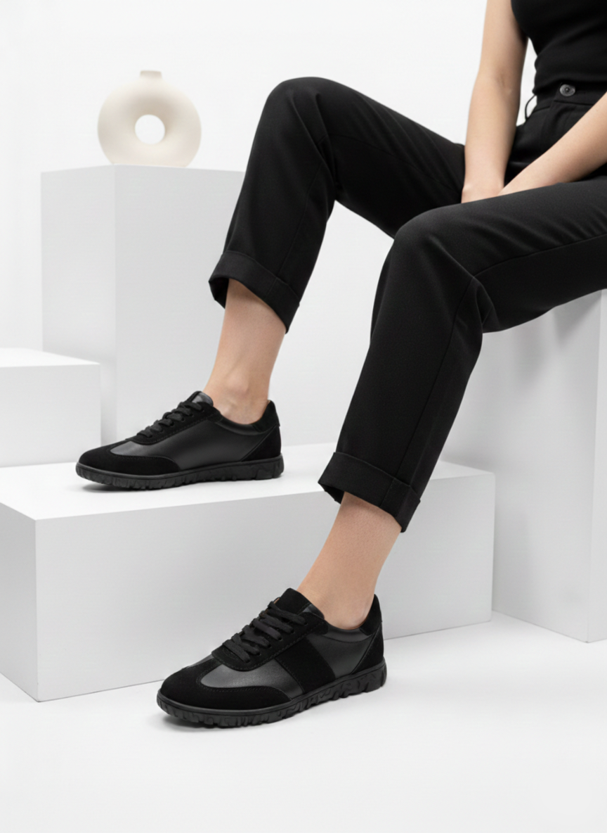 Hakiki Deri Siyah Kadın Anatomik Deri Casual Ayakkabı DP79-0005