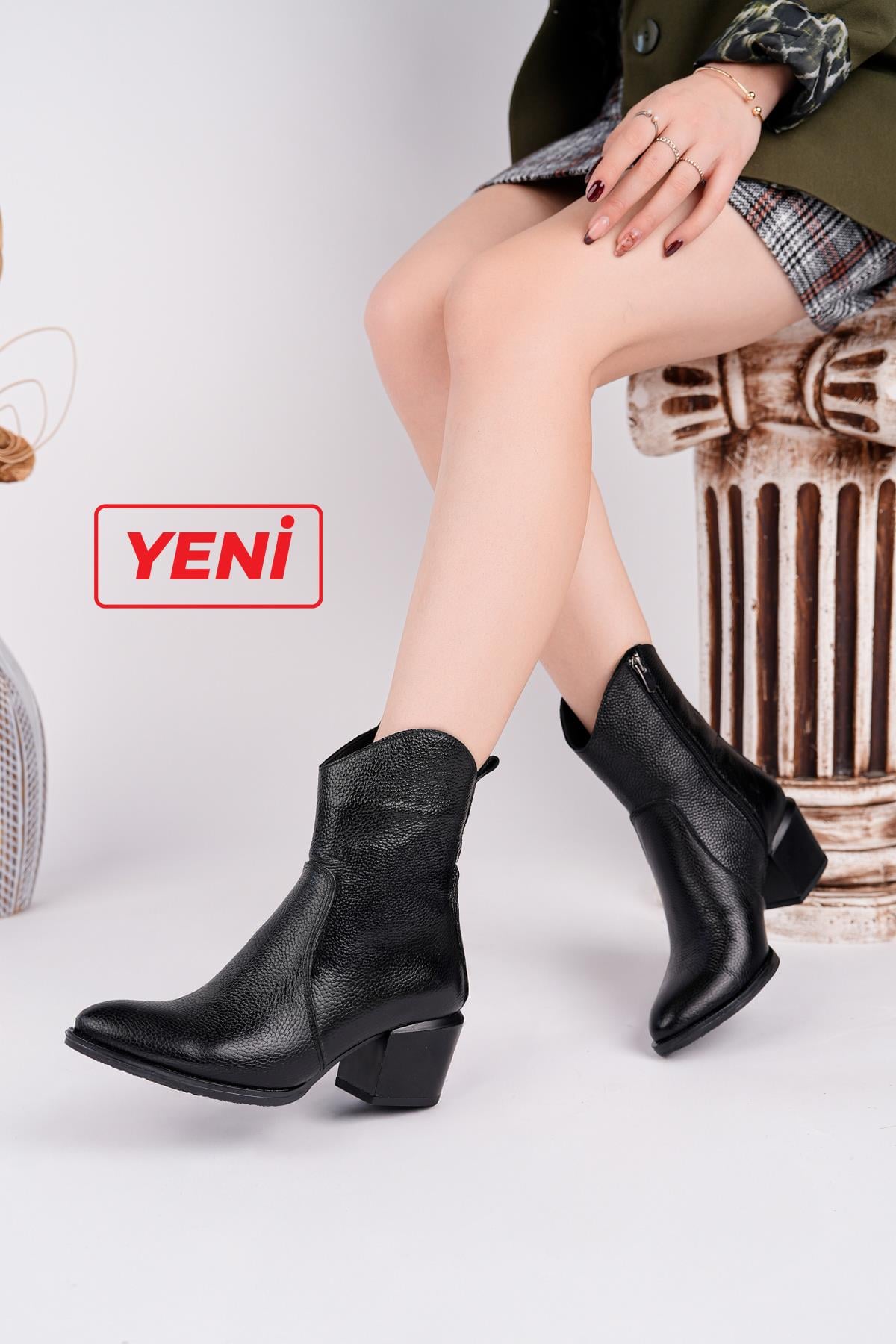 Hakiki Deri Siyah Kadın Deri Bot DP02-1195