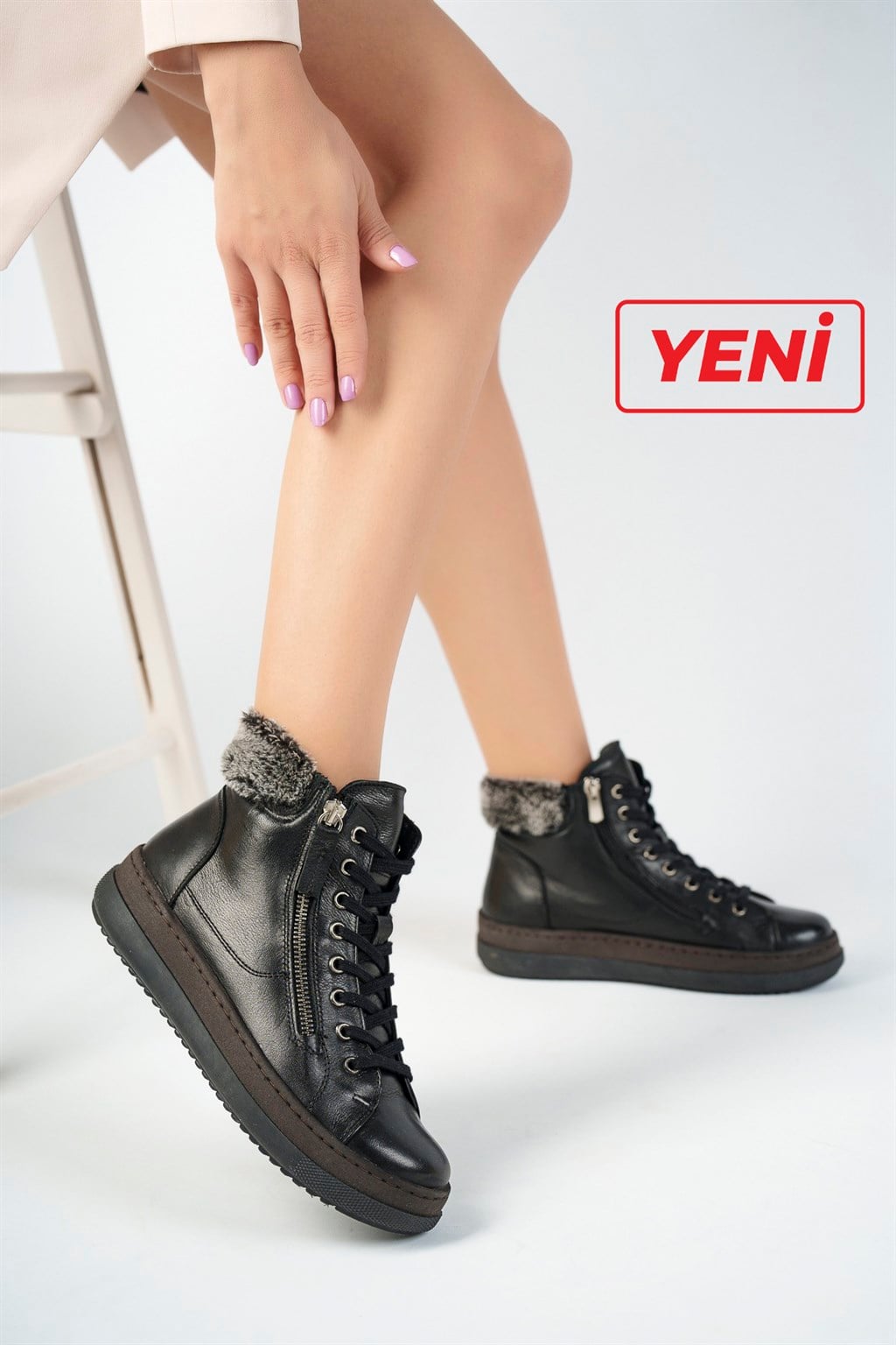 Hakiki Deri Siyah Kadın Deri Bot DP17-4017