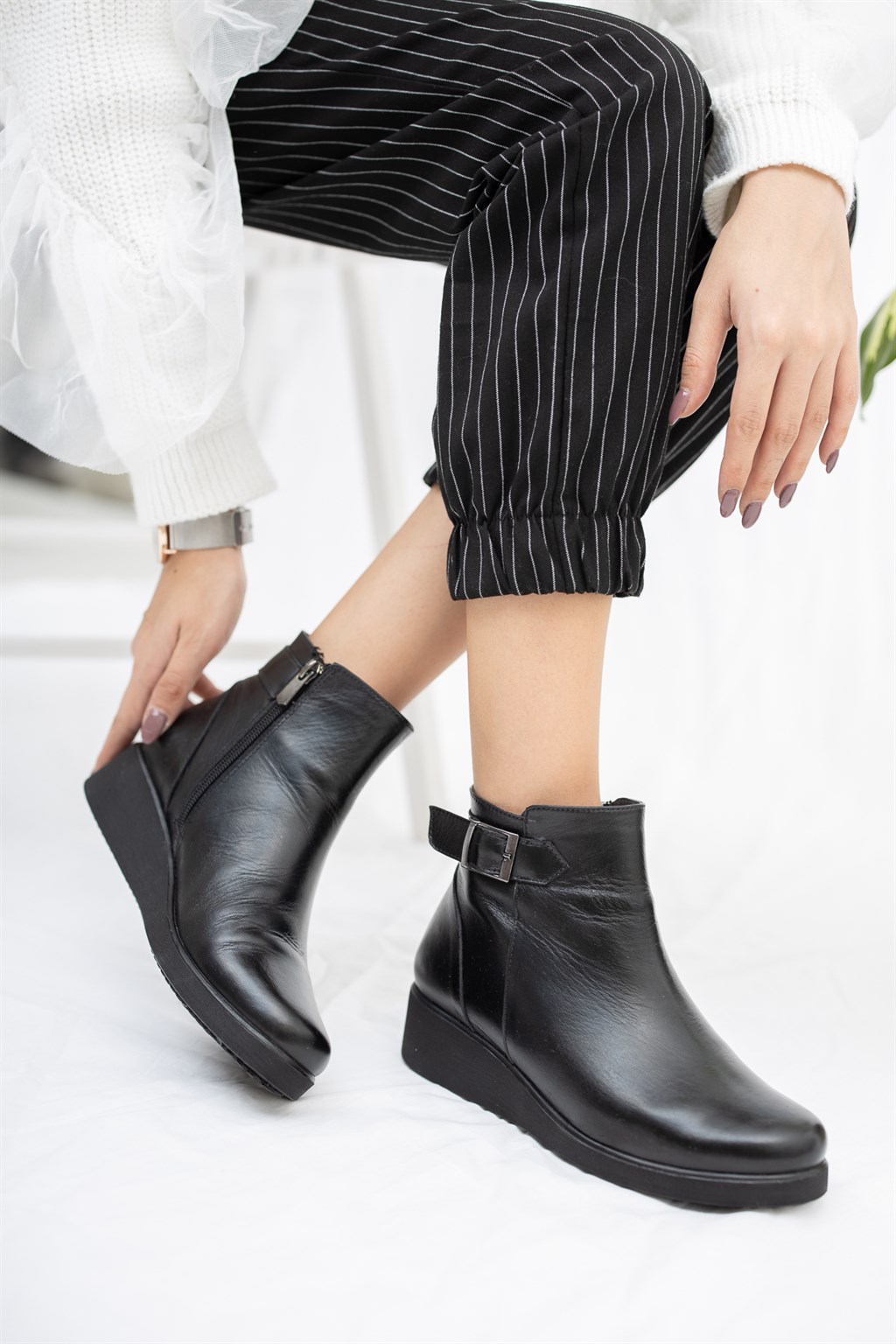 Hakiki Deri SİYAH Kadın Deri Bot DP26-6525