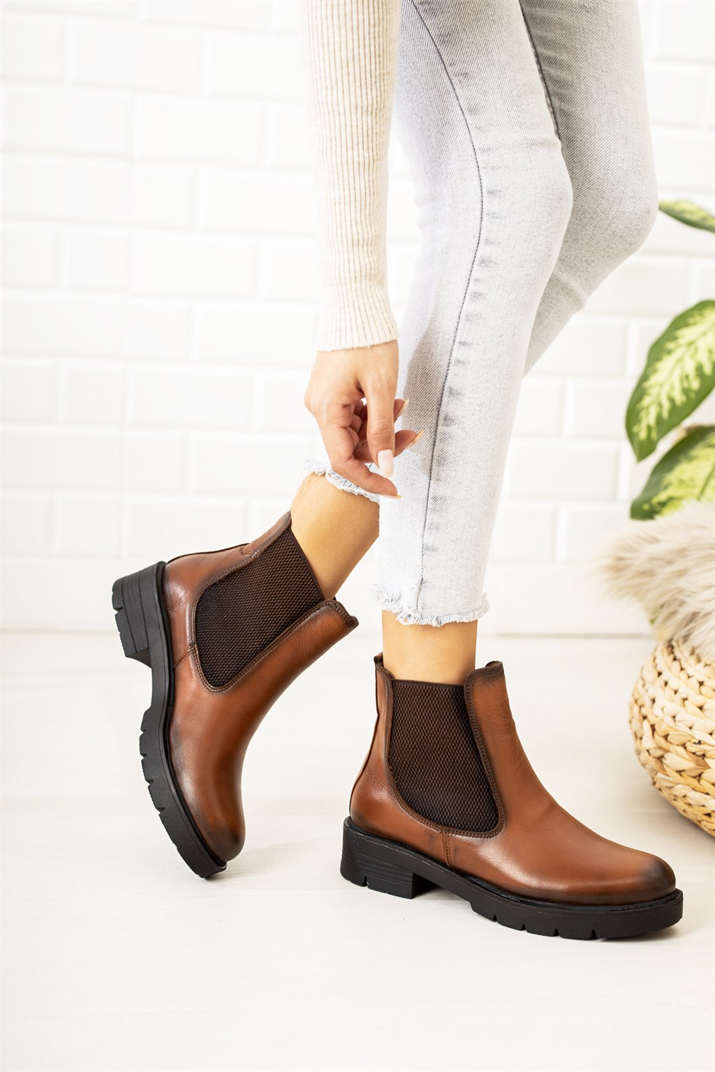Hakiki Deri Taba Kadın Deri Bot DP46-1612