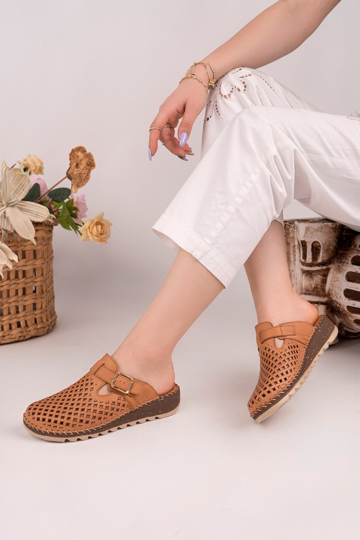 Hakiki Deri Taba Kadın Deri Terlik DP85-0045