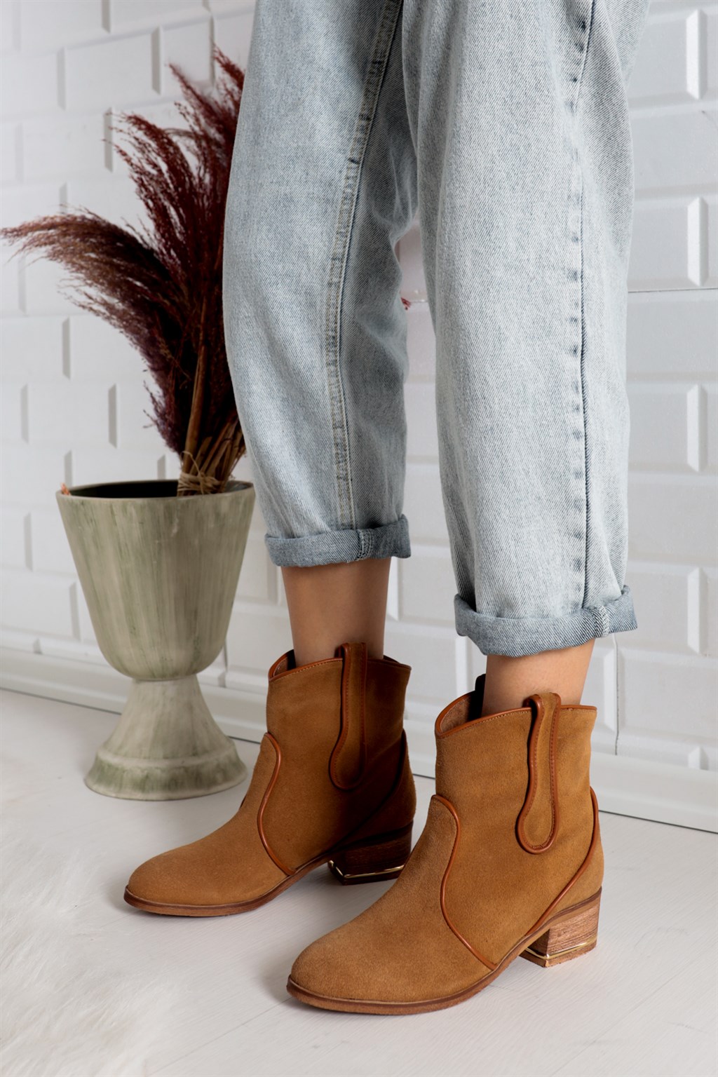 Hakiki Deri Taba Süet Kadın Deri Bot DP32-0202