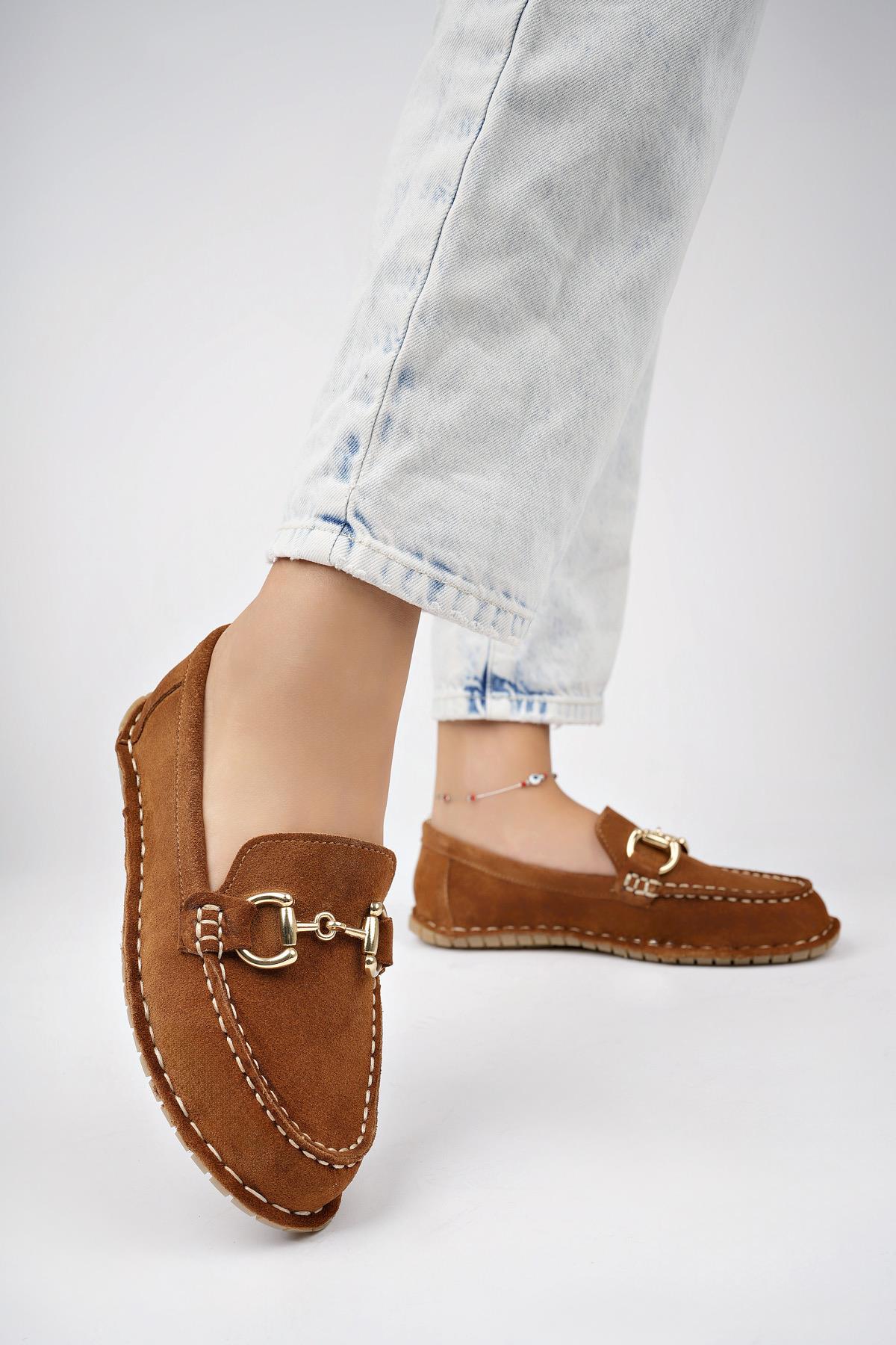 Hakiki Deri Taba Süet Kadın Deri Loafer DP77-0600