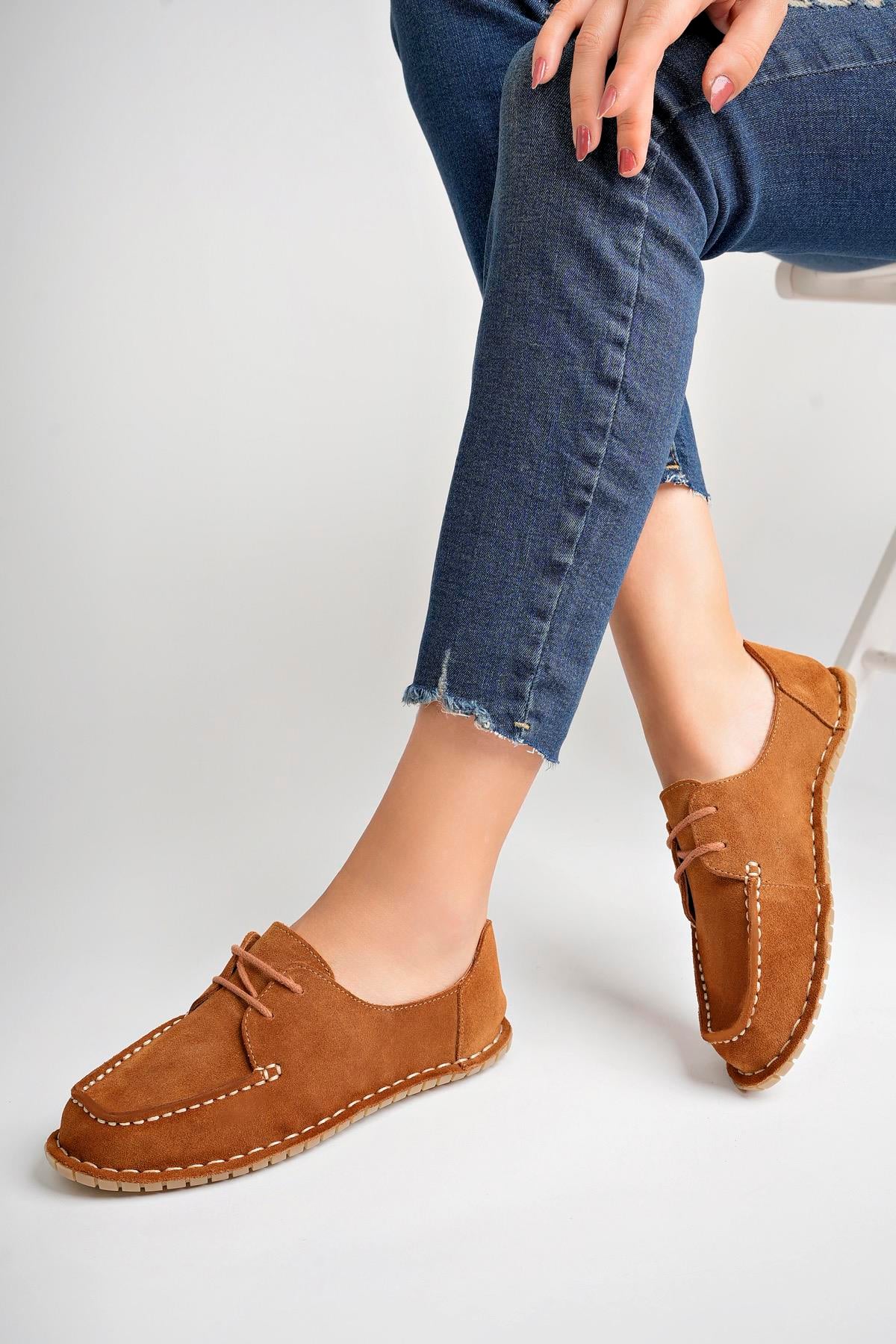 Hakiki Deri Taba Süet Kadın Deri Loafer DP77-0602