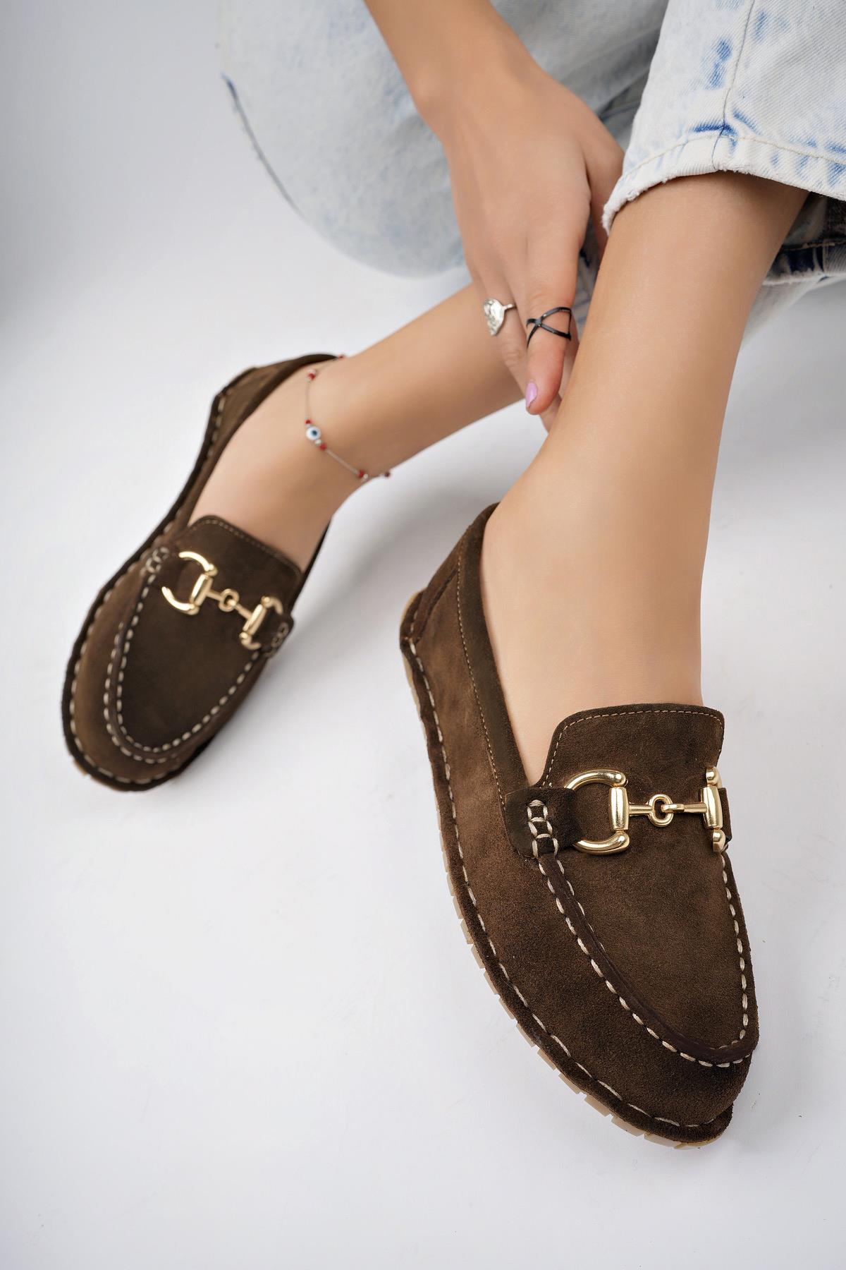 Hakiki Deri Vizon Süet Kadın Deri Loafer DP77-0600