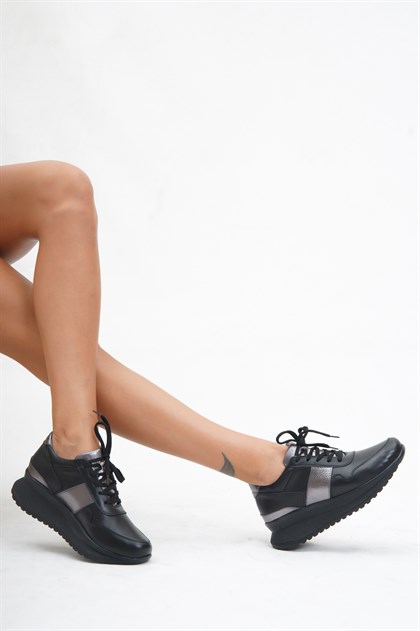 Hakiki Deri Siyah Kadın Deri Sneaker DP15-26163