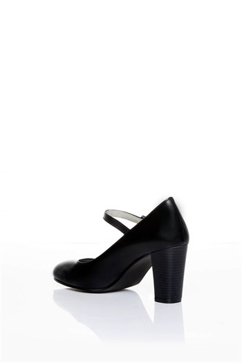 Deripabuc Hakiki Deri Siyah Kadın Topuklu Ayakkabı SHN-0278