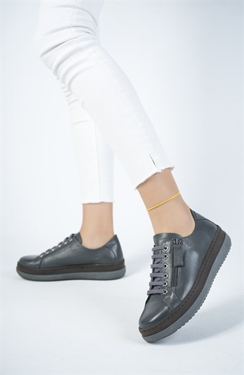 Hakiki Deri Gri Kadın Deri Casual Ayakkabı DP17-2905