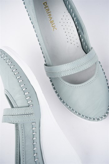 Hakiki Deri Mavi Kadın Dolgu Topuklu Ayakkabı ARS-0135