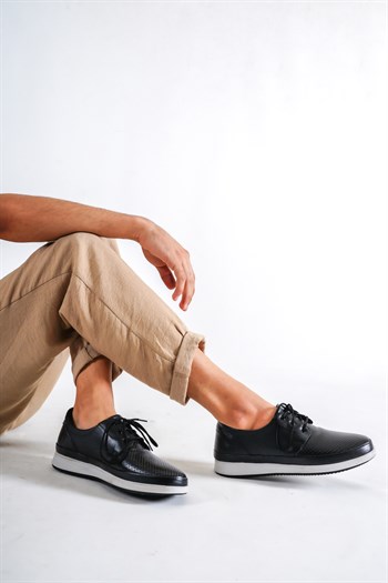 Hakiki Deri Siyah Erkek Deri Casual Ayakkabı MRD15-5001
