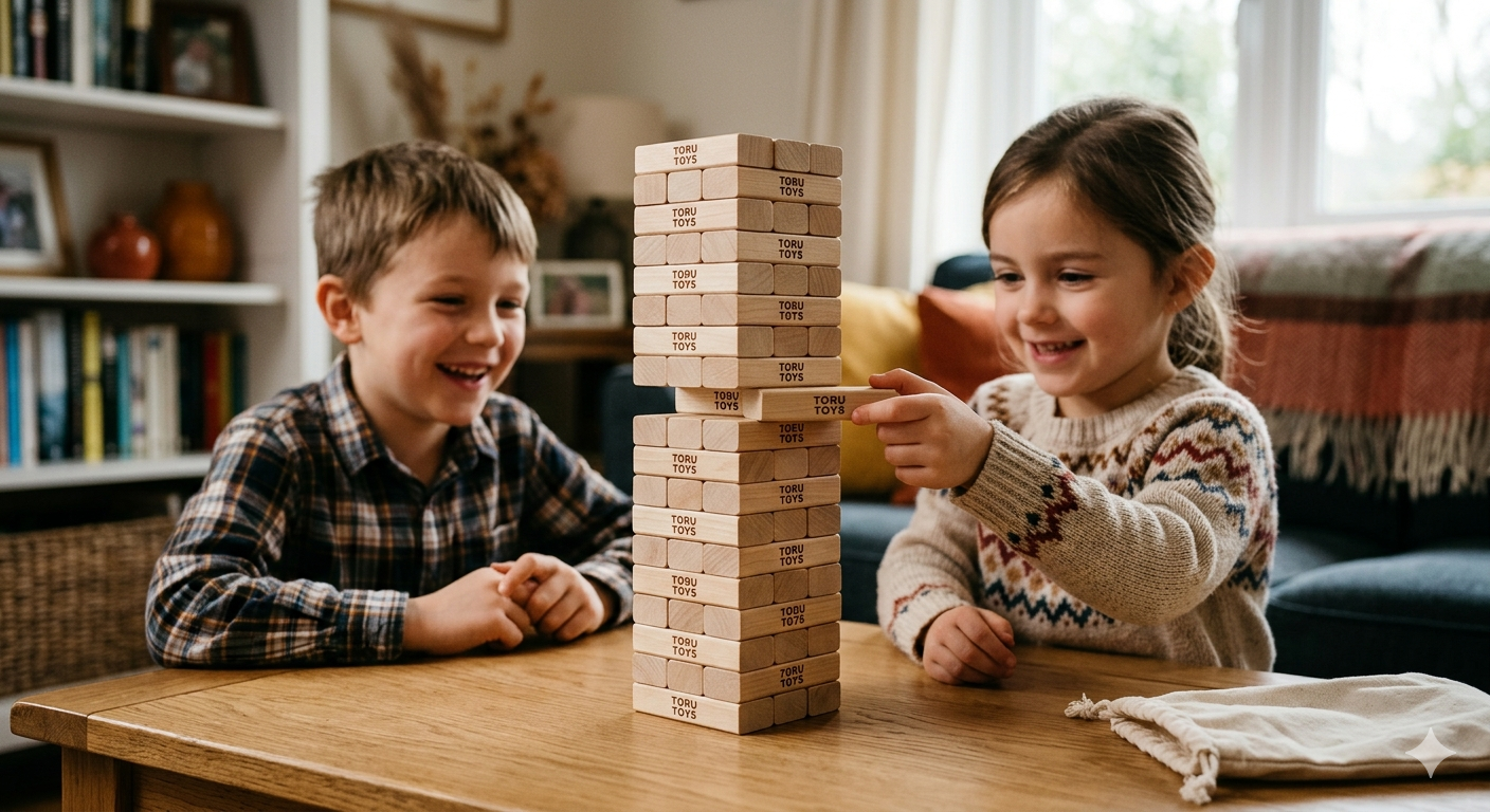 54 Parça Doğal Ahşap Denge Oyunu - Jenga Tarzı Aile ve Zeka Oyunu