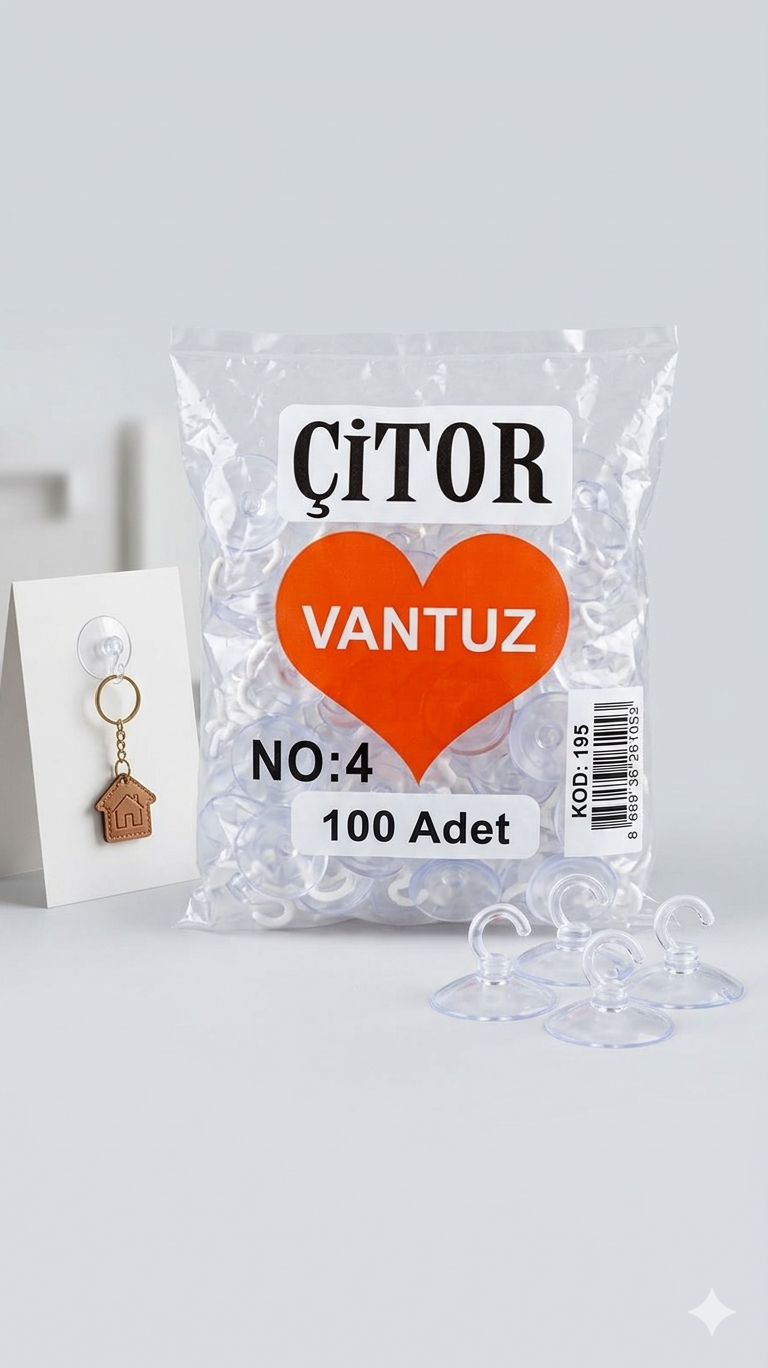 Çitor No:4 Şeffaf Askılı Vantuz - 100 Adet Paket