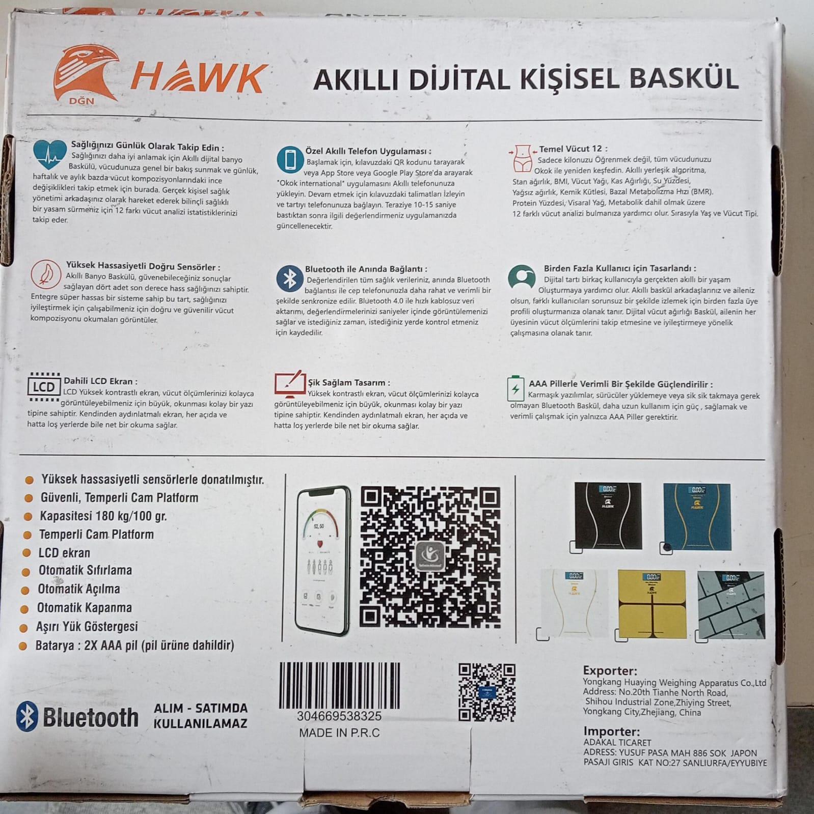 hawk akkıllı dijital kişisel baskül 