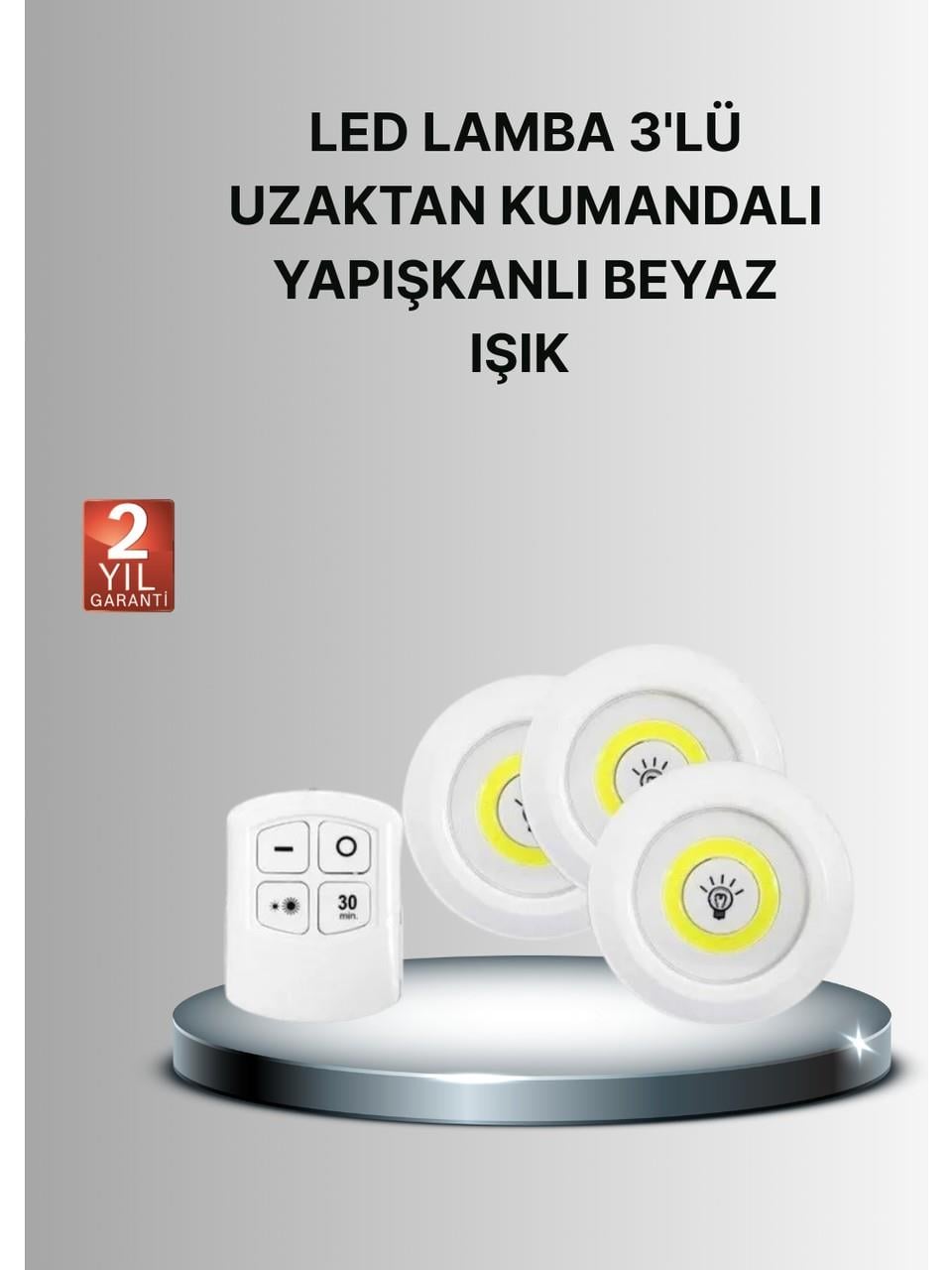 Uzaktan Kumandalı 3'lü LED Lamba Seti - Yapışkanlı Beyaz Işık (2 Yıl Garantili)