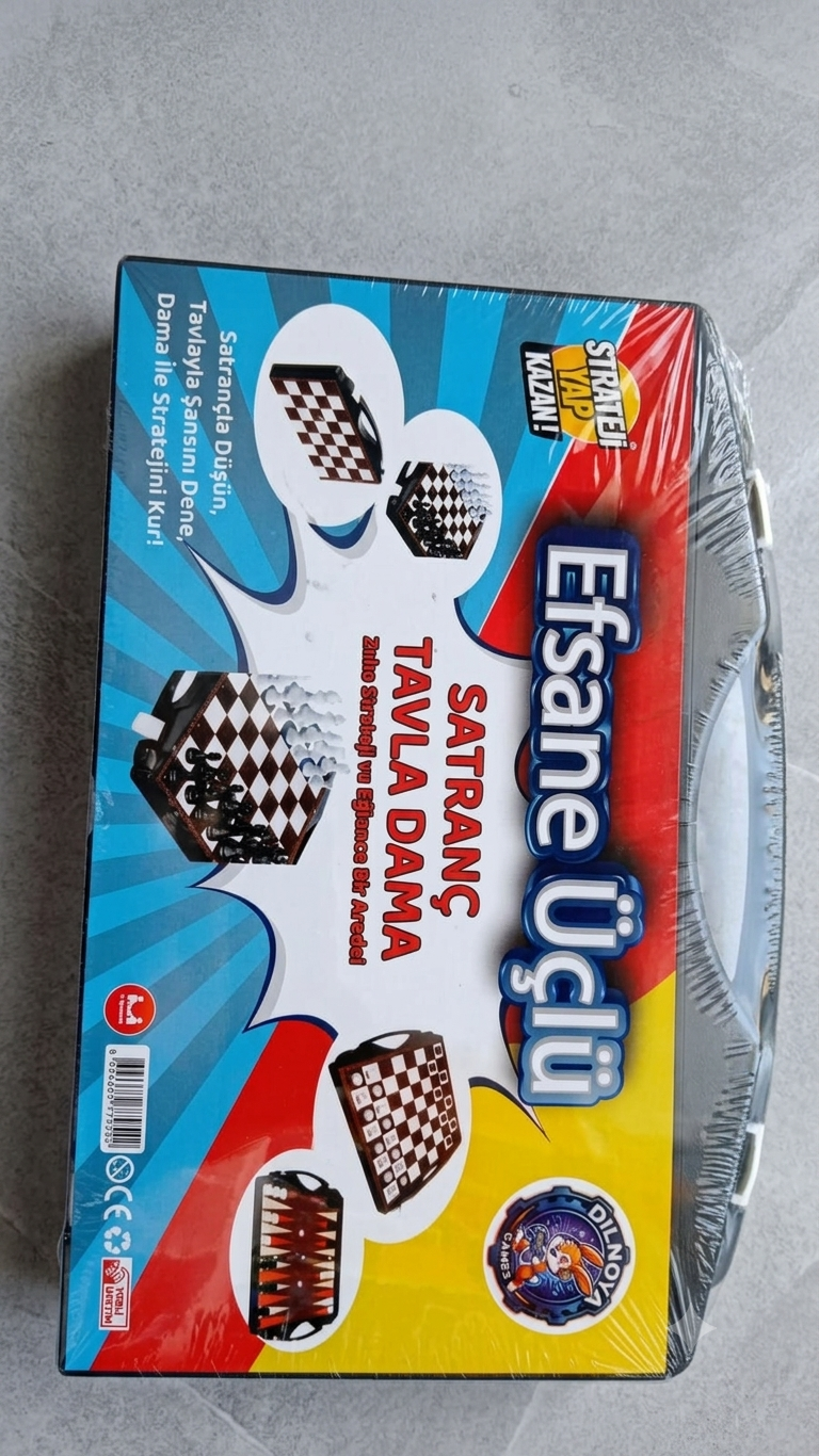 Dilnova Games Efsane Üçlü Satranç Tavla Dama Ahşap Desenli Çantalı Set