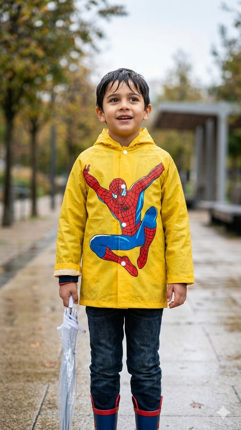 Erkek Çocuk Spiderman (Örümcek Adam) Desenli Sarı Yağmurluk